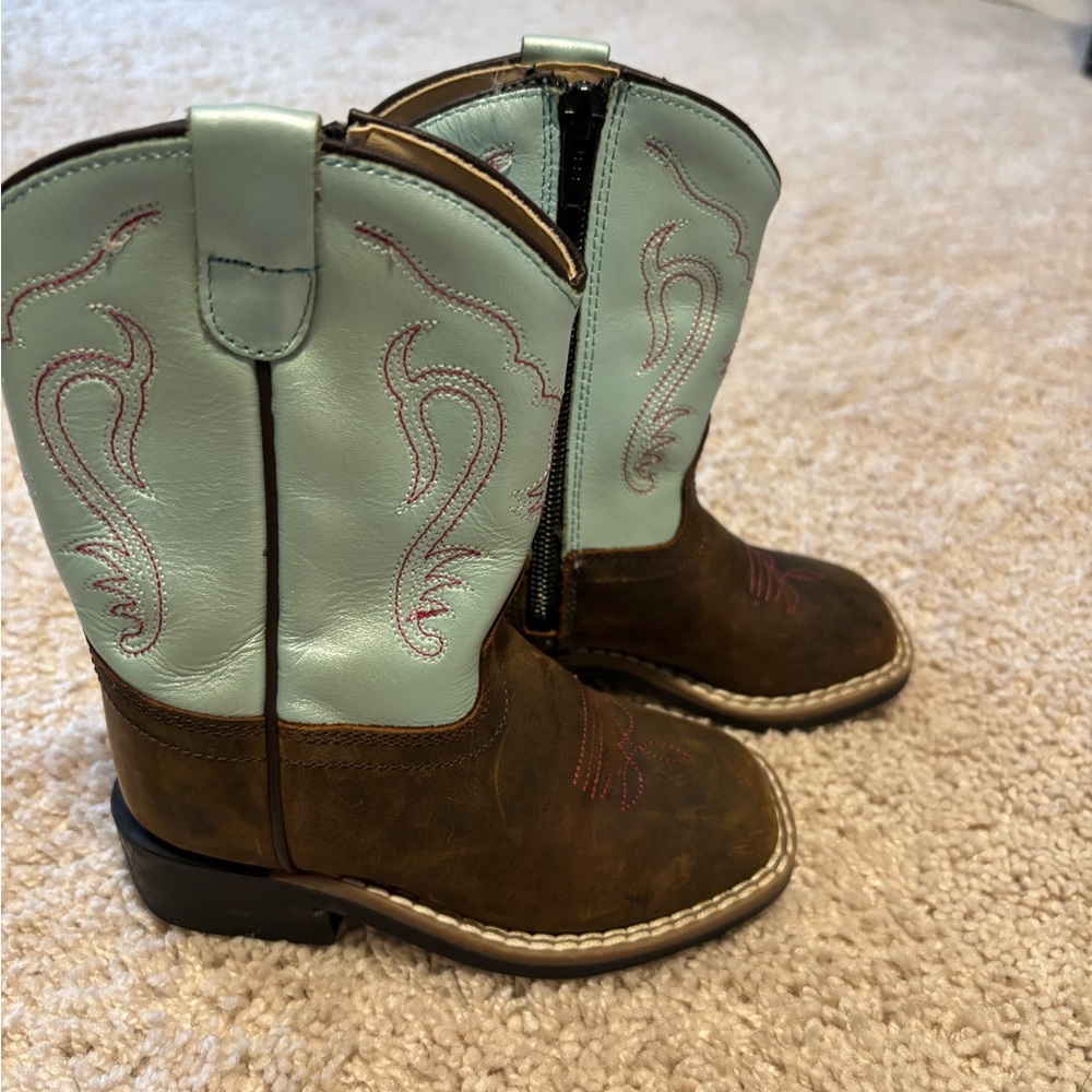 Kids' Western Cowboy Boots - Brown and Light Blue